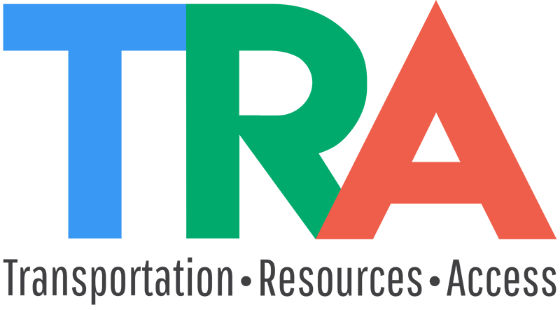 TRA logo in blue green and red