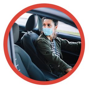 circular photo of driver with mask on