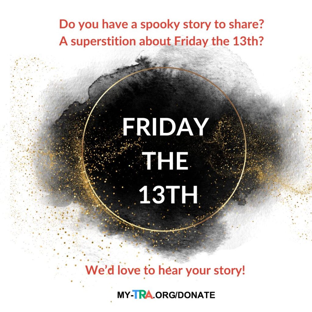 gold circle outlines text Friday the 13th on smoky black background