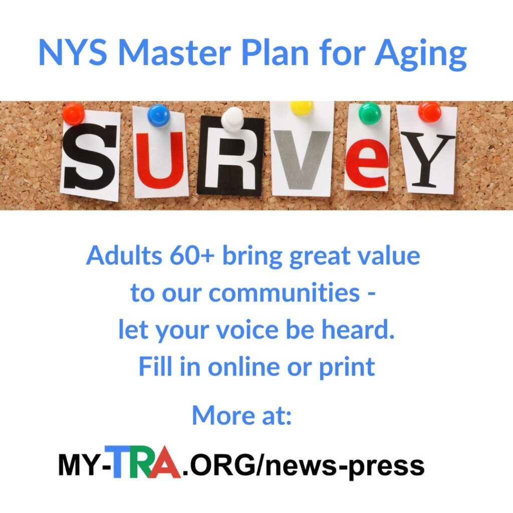 poster for NYS Master Plan for Aging Survey with letters survey pinned to cork board