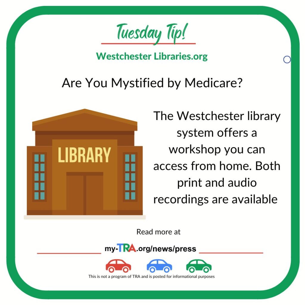 graphic of library building and text are you mystified by medicare? Demystifying Medicare Online or In Person