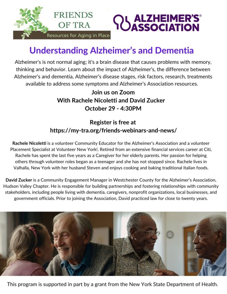 flyer with images of older adults and webinar on alzheimer's 