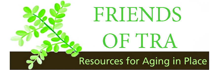 Green and brown logo Friends of TRA with green leafed plant