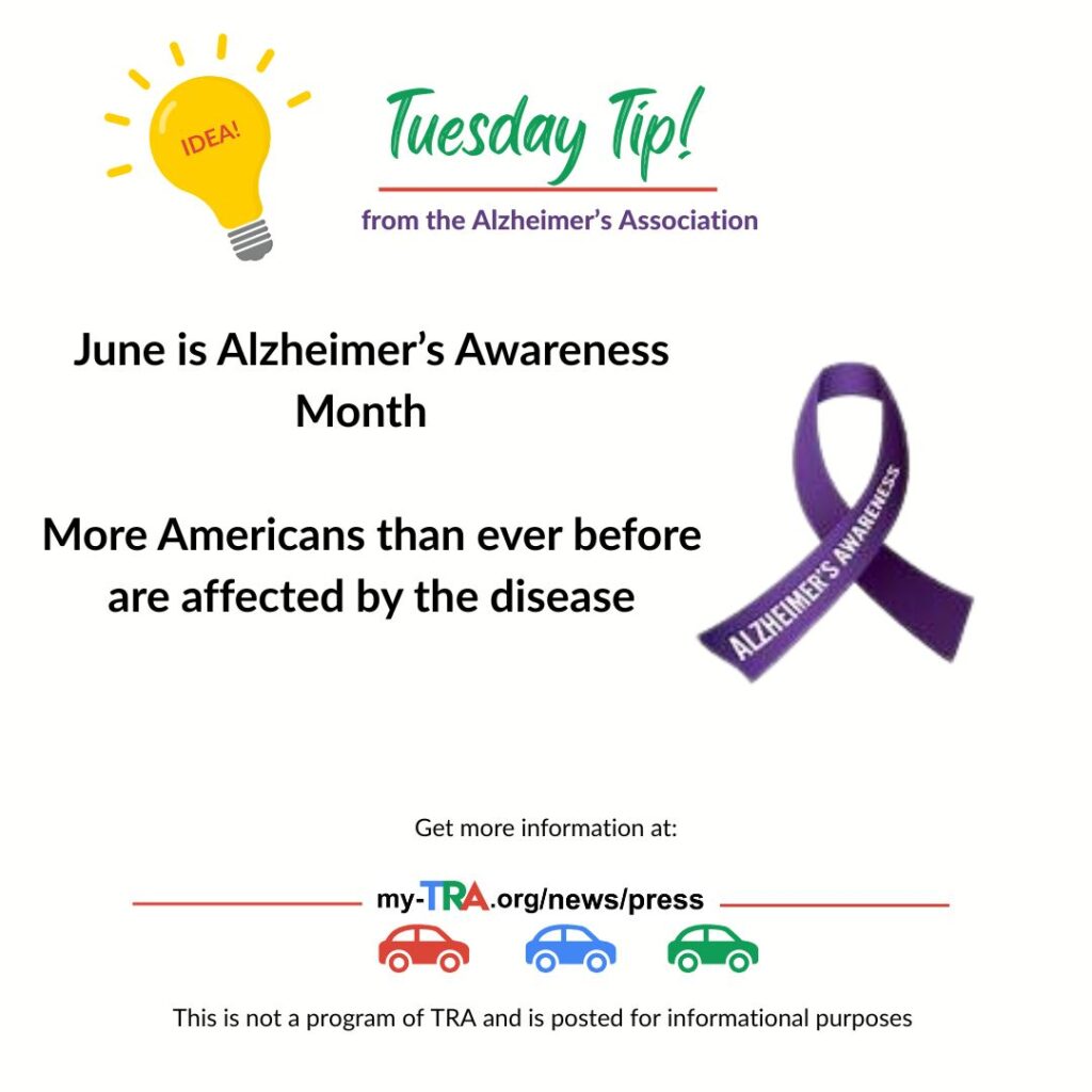 purple ribbon for Alzheimer’s Awareness Month. 