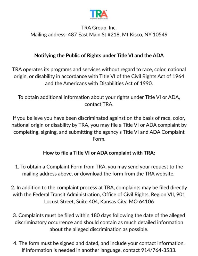 image of text of TRA notice to the public